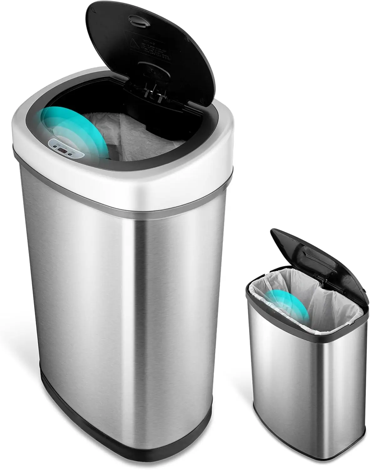 CB-DZT-50-98-1C Automatic Touchless Motion Sensor Oval & Rectangular Trash Can Combo Set, 13.2 Gal. 50 L. & 2.1 Gal.8 L., Stainl