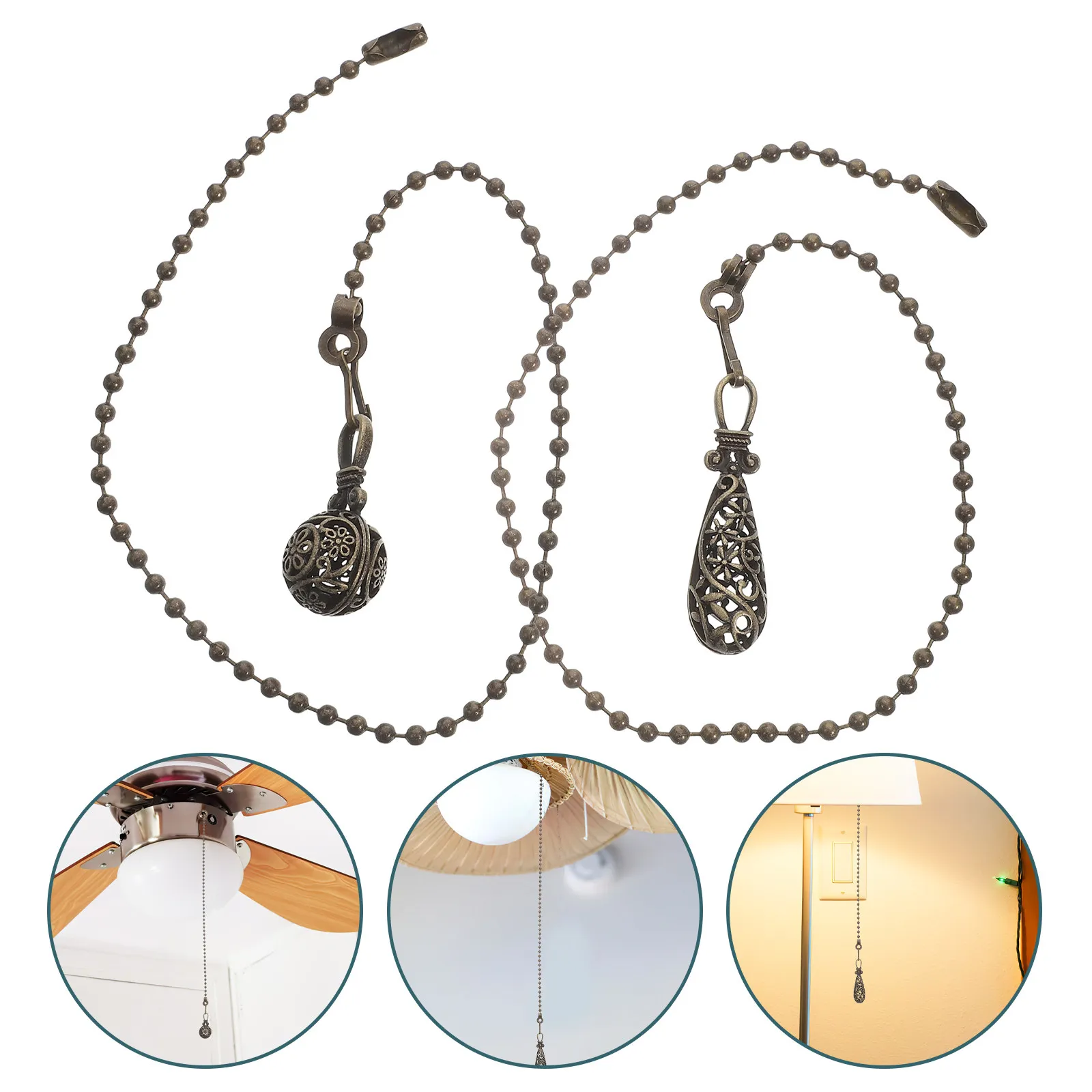 

4Pcs Retro Ceiling Fan Pull Chain Extension Decorative Pendant Vintage Fan Chain Extender for Chandelier Light Hanging