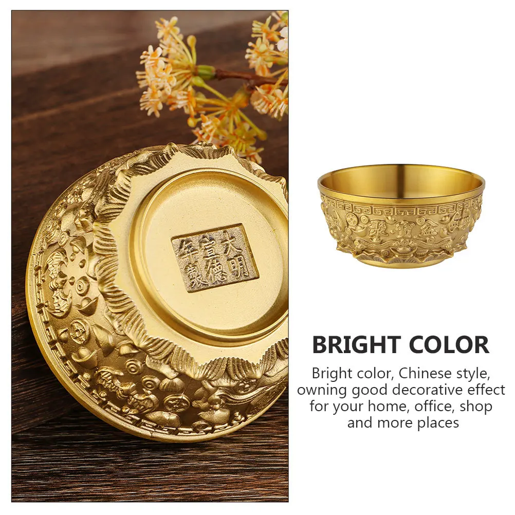 

Brass Offering Bowl Traditional Chinese Style Bright Color Good Decorative Effect Home Office Tabletop Adornment
