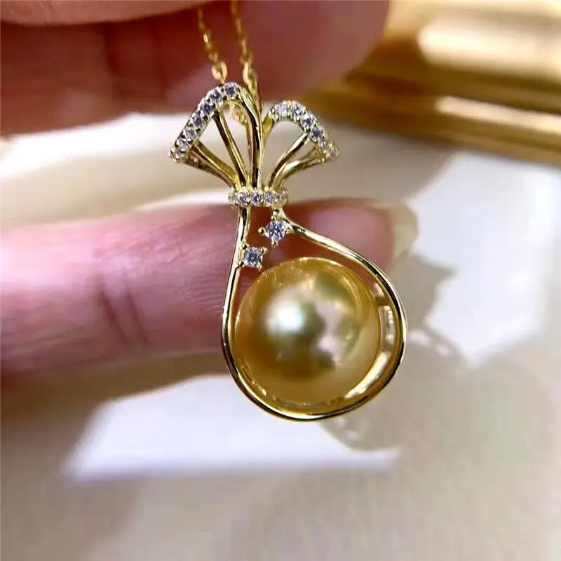 Hot aaaa 8-9mm Südsee echte goldene Ohr stecker Anhänger 18in