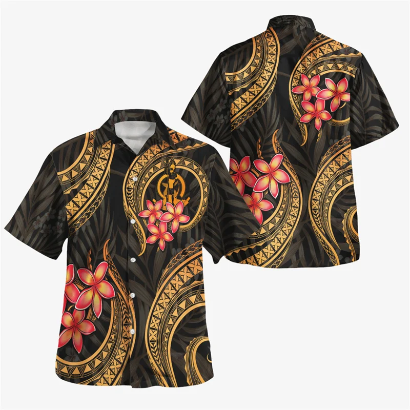 Camisas con estampado 3D de la República de Vanuatu para hombre, blusas cortas con estampado de emblema de Vanuatu, moda de verano