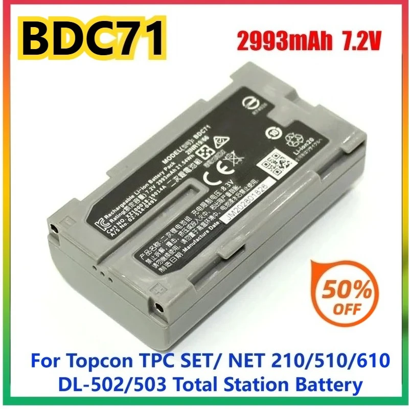 

2993mAh 7.2V BDC71 Battery for Topcon TPC SET/ NET 210/510/610 DL-502/503 Total Station Replacement Batteries
