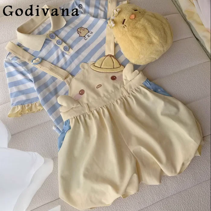 

Sweet Lolita Shorts Girls Kawaii Cartoon Embroidery Overalls Short Pants Japanese Cute Party Bloomers Shorts Daughter Clothes