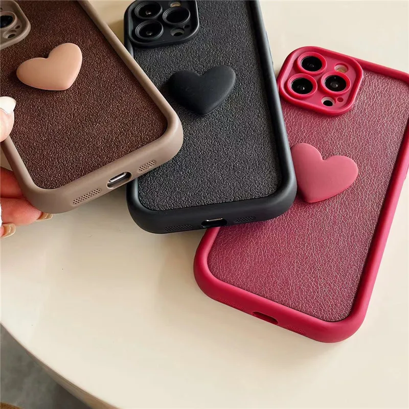 Ottwn 3D Love Heart księżycowy krater etui na telefon dla iPhone15 11 12 13 14 Pro Max XS XR wstrząsoodporny miękki silikonowy pokrowiec zderzaka