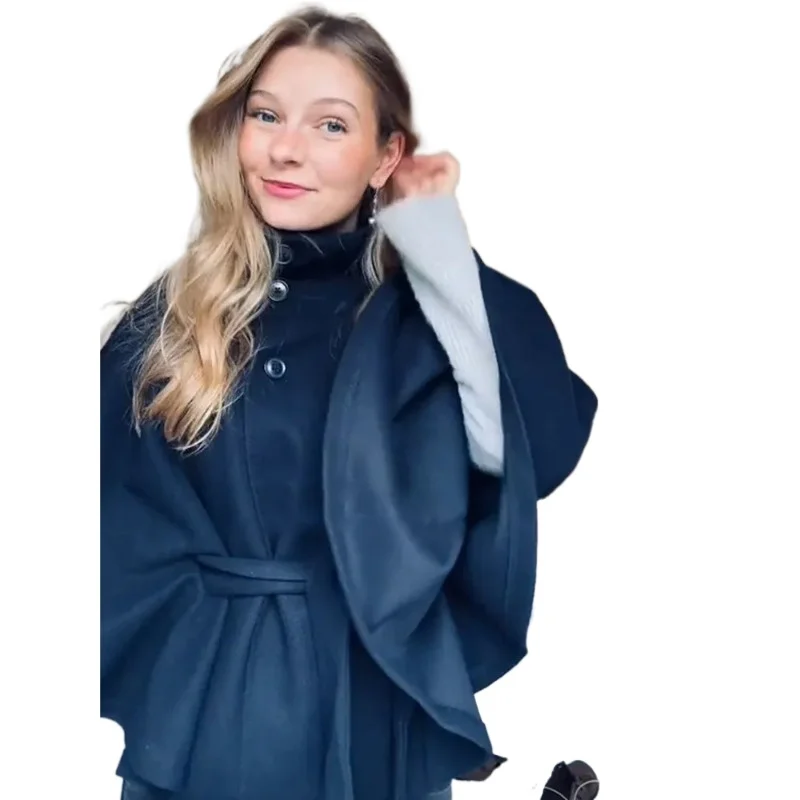 

Женские весенне-осенние однотонные шикарные модные верхняя одежда из искусственного меха, женские свободные куртки-стойки с тремя пуговицами и широкими рукавами, пальто с поясом