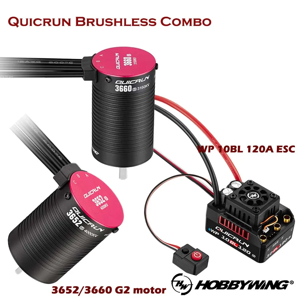 HobbyWing QuicRun WP-10BL120 G2 120A ESC Brushless Combo Water  and Electricity Protection 3652/3660 Motor For 1/10 Rc car