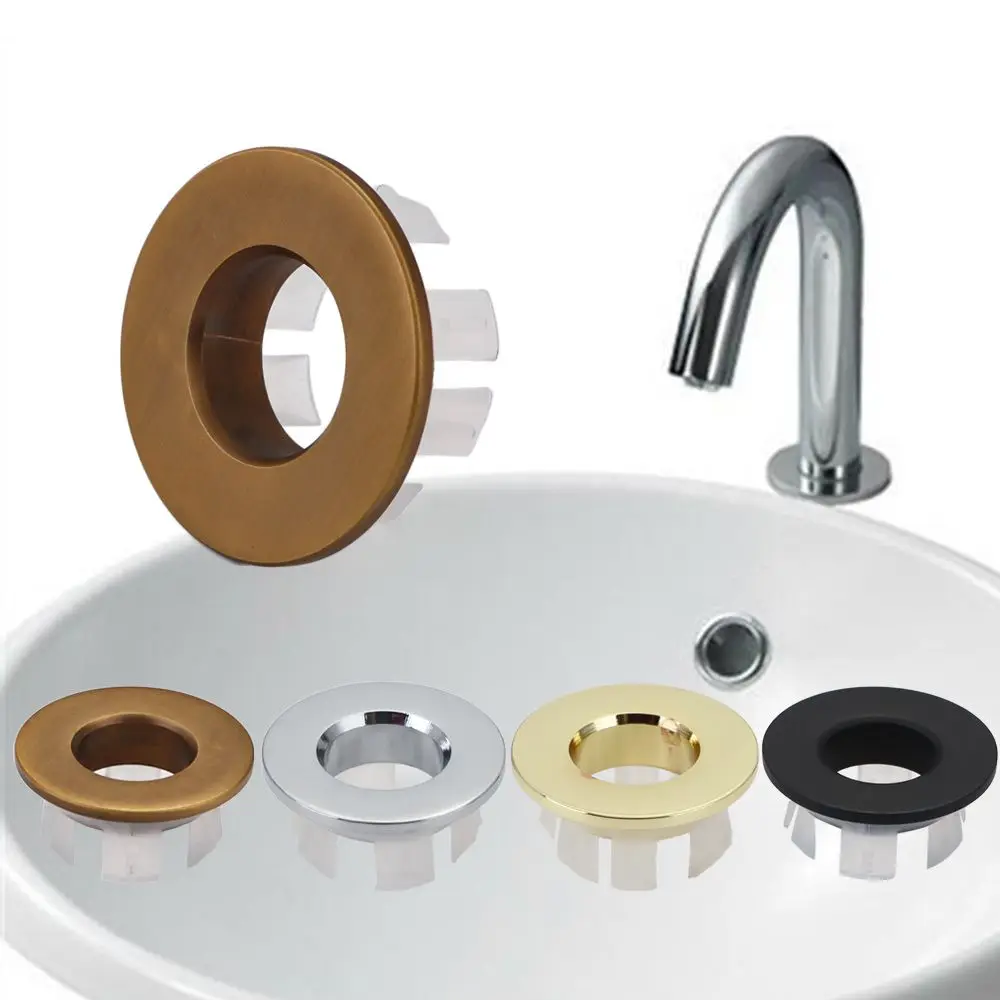 Durable Basin Faucet Round Brass Bathroom Overflow Cover Hole Cap Insert Chrome Ring