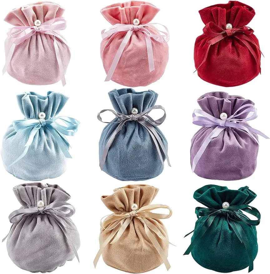 

18pcs Velvet Jewellery Bags Gift Pouches 13.3 x 14 cm with Drawstring and Plastic Imitation Pearl