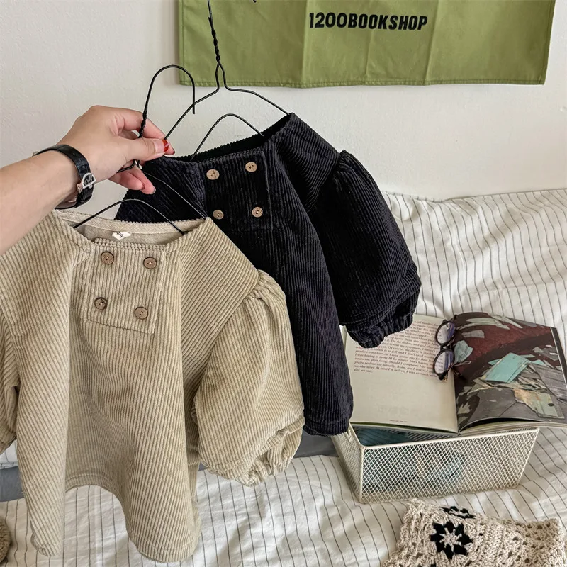 Herfst Nieuwe Kinderen Lange Mouw Corduroy Shirts Effen Meisjes Losse Shirts Jas Baby Casual Veelzijdige Tops Kids Dikke Warme Kleding