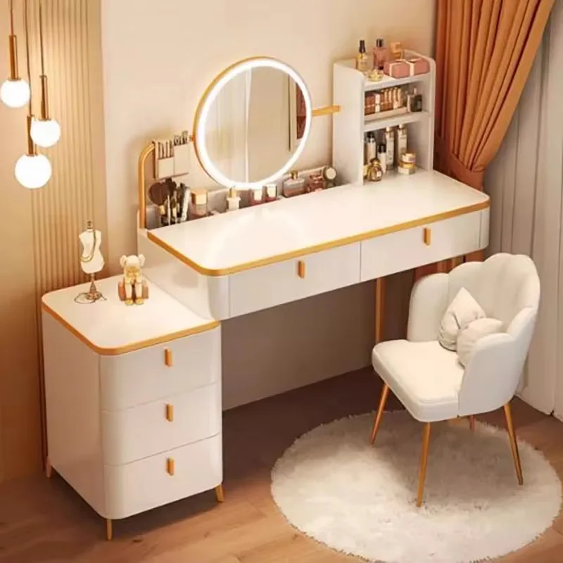 

White Luxury Vanity Table Elegant Classic Modern Storage Vanity Table Simple Drawer Meuble Coiffeuse Chambre Furniture
