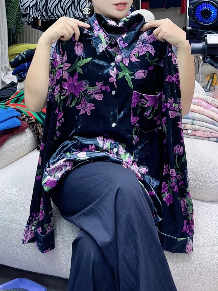 

Новый китайский бархатный топ для похудения, осень 2025 Faion, универсальный топ больших размеров, корейский универсальный топ с принтом для поездок на работу, национальный тренд