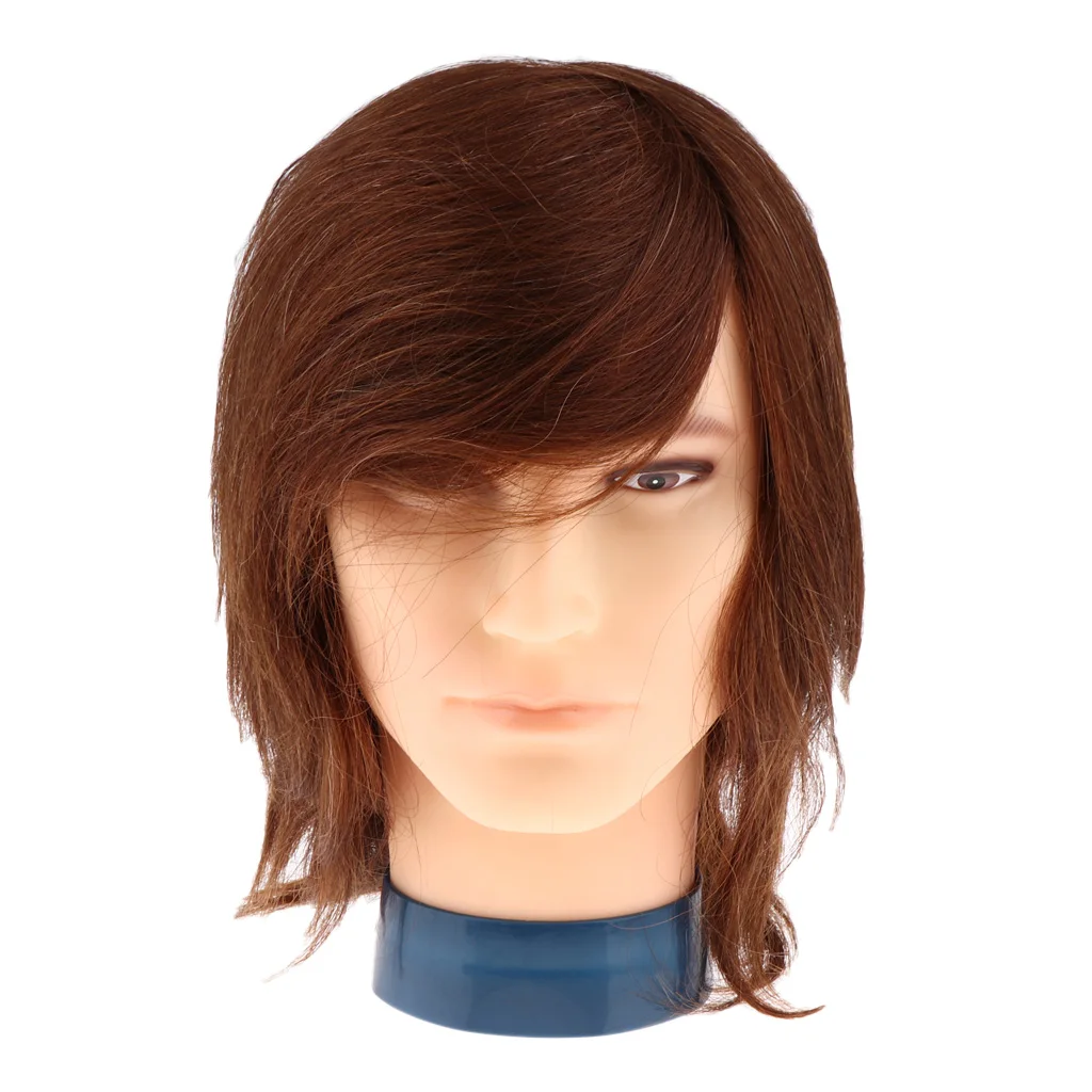 ブラウン人毛マネキンウィッグヘッド男性用練習用ヘッド（ヘアカットとスタイリングのディスプレイ用）