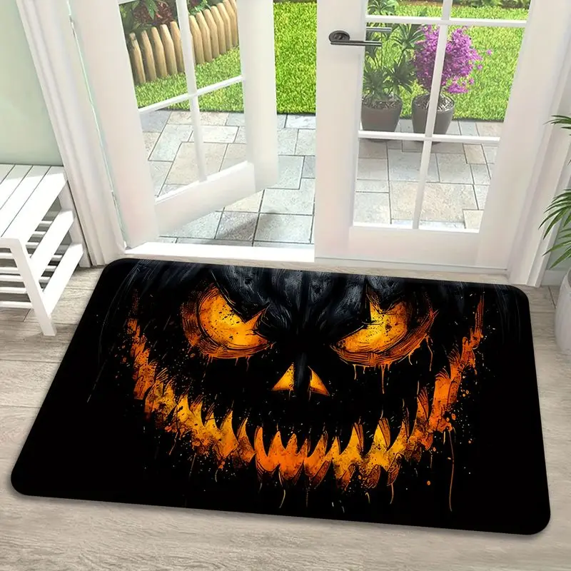 VIKAMA Dark Ink Splash Pumpkin Horror Doormat Non Slip Quick Dry Porch Floor Mat Gothic Spooky Halloween Party Home Decor Rug