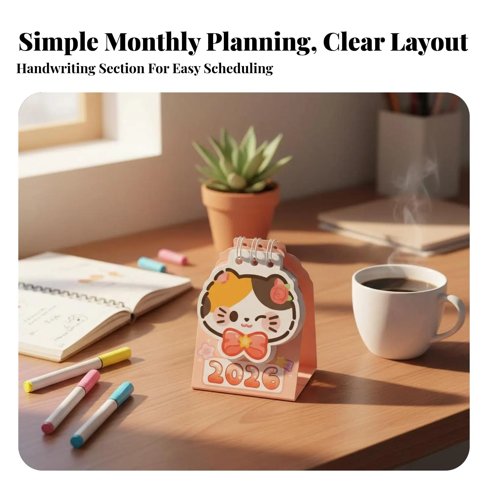 

Mini Desk Calendar 2026, Cute Cat Design, Portable Creative Desktop Decor, Marking & Planning, Small Size