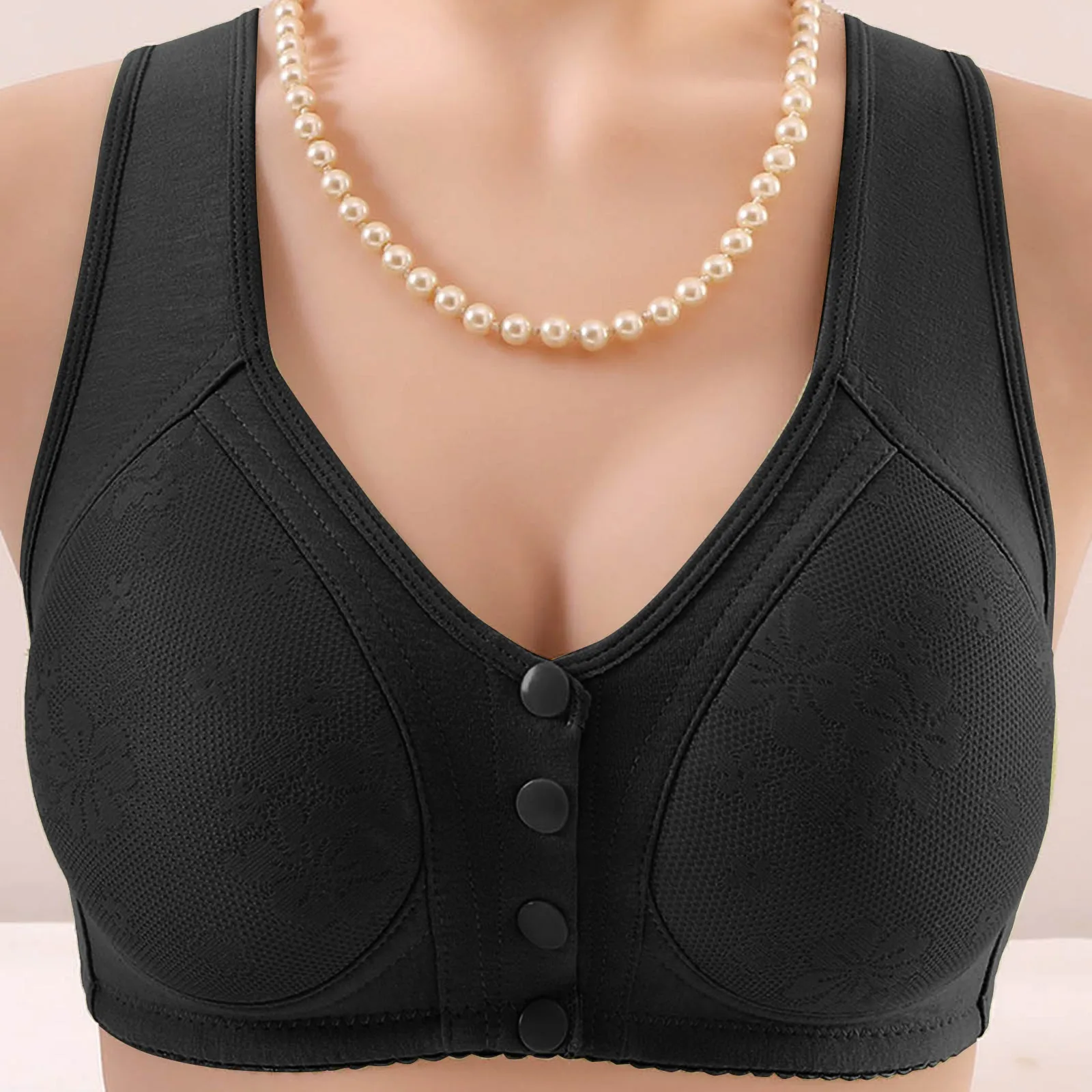 Female Fixed Wide Shoulder Straps Without Steel Rings Bra Prevent Sagging Convenient Front Open Button Vest Style Bra Plus Size