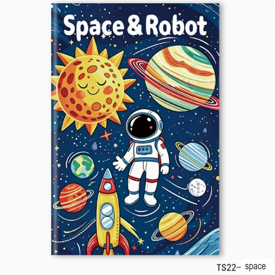  Kids Coloring Book 12 Pages Space & Robot Cartoon Drawing Painting Book, Children DIY Doodle Colouring Book Birthday Gift 