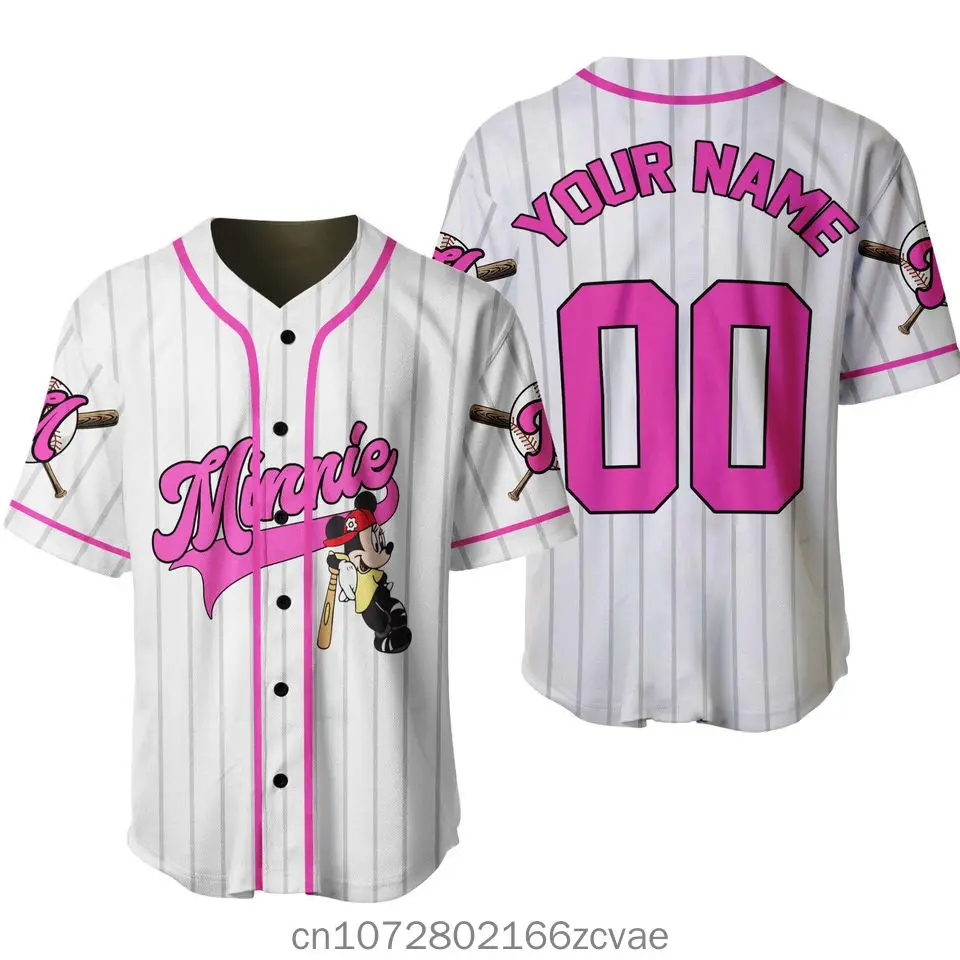 2024 New Disney Minnie Baseball Jersey Streetwear Fashion Summer Custom Name Men's And Women's Short Sleeved Baseball shirt