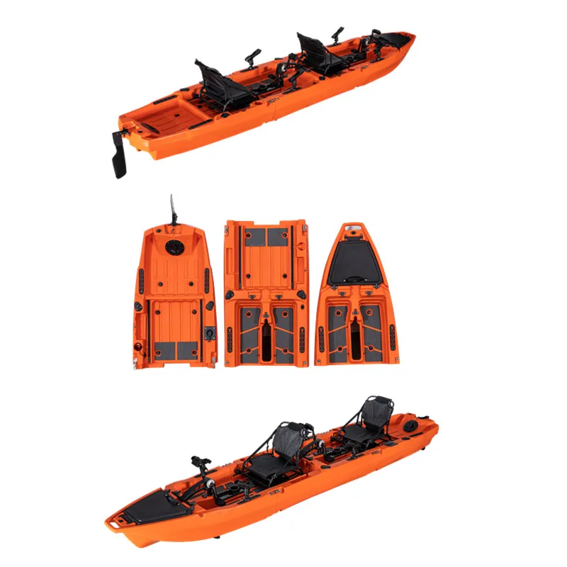 LSF Hull Design HDPE 3-section Tandem Modular Pedal Kayak New For Touring And Lake Fishing 14 FT Plastic Canoe