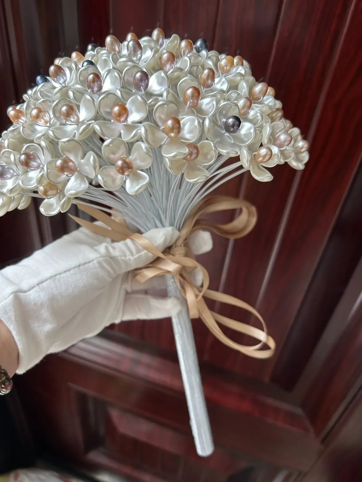Handmade Recommendation Natural Freshwater Pearl DIY Wedding Bouquet Decoration White Green Glue Coated Mini Figurine