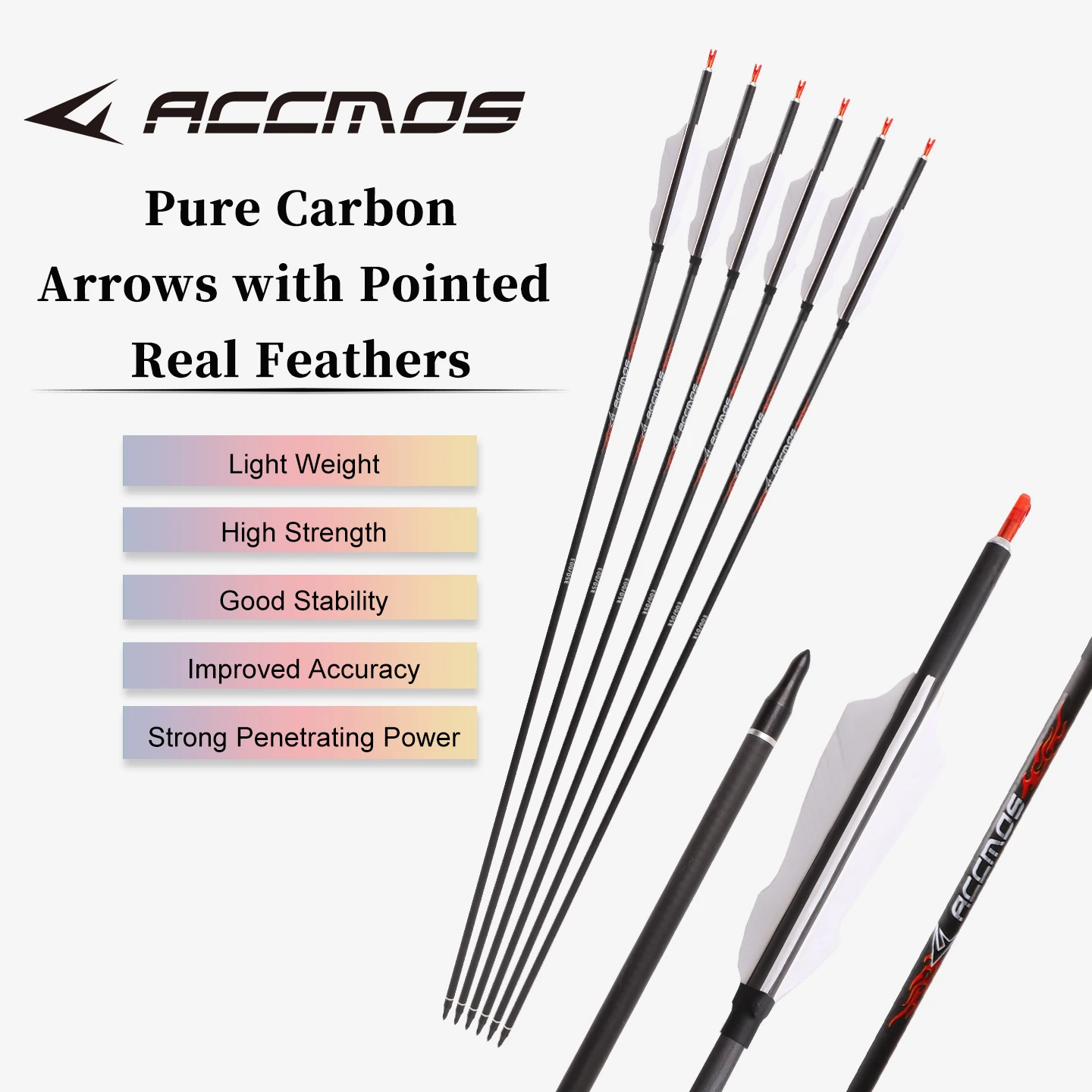 

ACCMOS 33 дюйма стрелы из чистого углерода ID6,2 мм 4 дюйма турецкое перо позвоночника 250/300/350/400/500/600/700/800 изогнутый/блочный лук для охоты