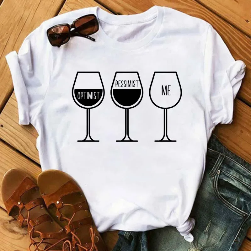 Women T-Shirt Rose Gold Wine Glasses Print White T-Shirt Casual Ladies Tshirt Fashion T Shirt Female Camisetas