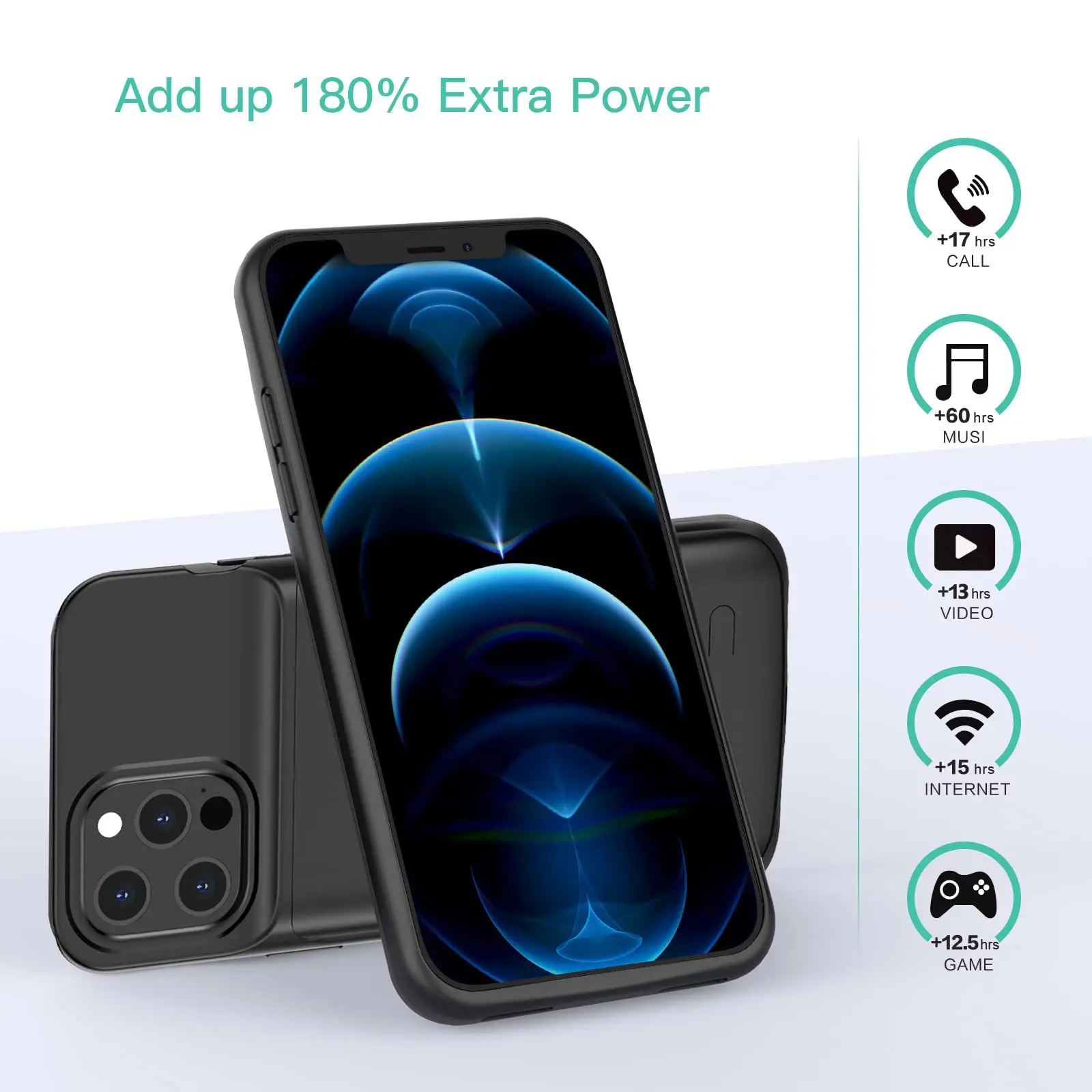 6800mAh Back Clip Power Bank for IPhone 12 13 13 Pro Max Snug Fit Battery Case Wireless Charger Portable Charging Pack