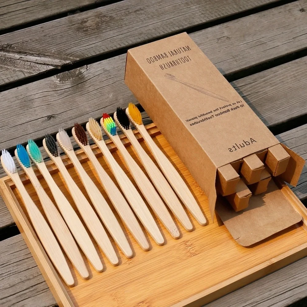 Bamboo Toothbrush Set - 10 STKS Kleurrijke Natuurlijke Bamboe Tandenborstel