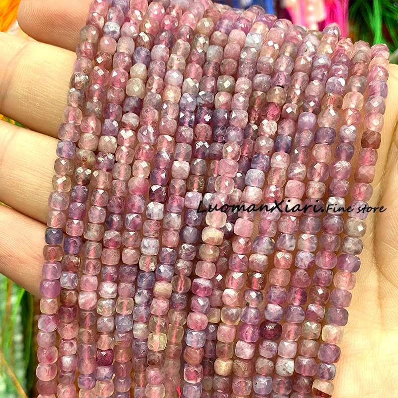 4-5mm Natural Stone Faceted Square AA Pink Tourmaline Loose Cube Spacer Beads for Jewelry Making Diy Bracelet Charms Accessories