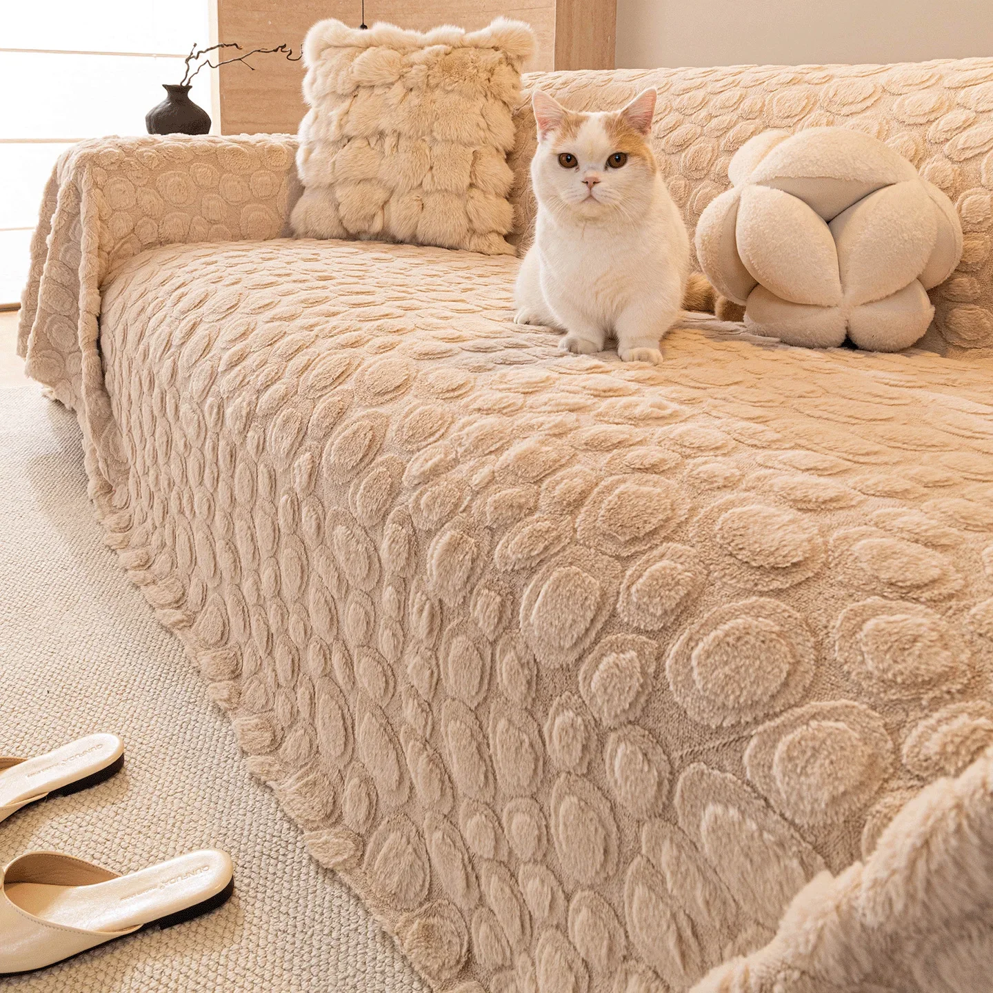 New 2026 Autumn Winter Rabbit Fleece Sofa Throw One Piece Full Size Thickened Warm Sofa Cover Blanket For Cold Season