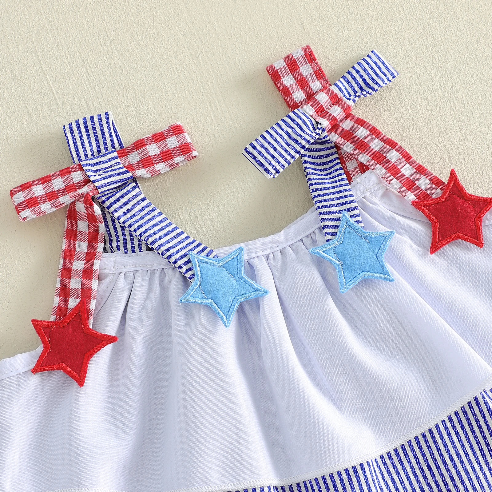 1-5Y Summer Kids Girls Shorts Set Sleeveless Stars Print Embroidery Flag Camisole Shorts 2-piece Outfit for 4th of July