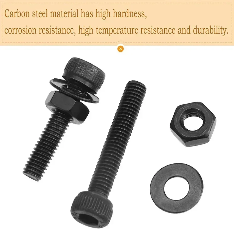 730pcs M3 Nuts M3 Hex Socket Screw Set Carbon Steel Flat Round Cap Head Screws Bolts and Nuts Flat Washer Nuts Male Wrench