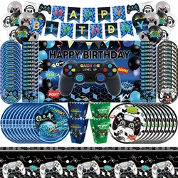 Black Video Game Party Decoration Paper Plates Cups Napkin Tablecloth Balloon Backdrop Boys Happy Birthday Party Supplies Gifts