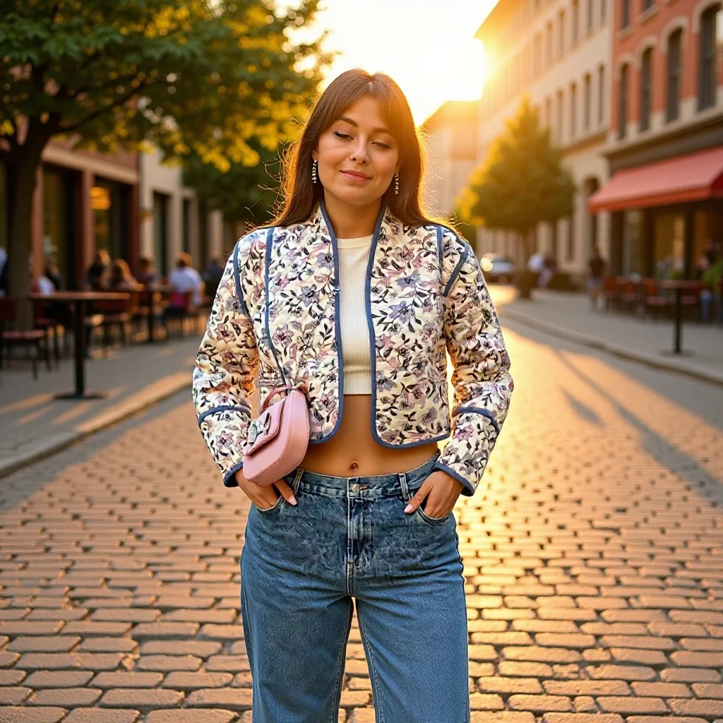 Fashion Retro Stand-up Collar Long-sleeved Printed Two-sided Wear Quilted Short Cotton Jacket Classic Casual Streetwear