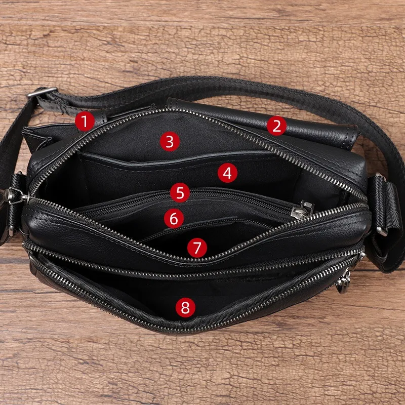 Nesitu High Quality Black Top Grain Genuine Leather Small Women Men Shoulder Messenger Bag for Ipad M1628