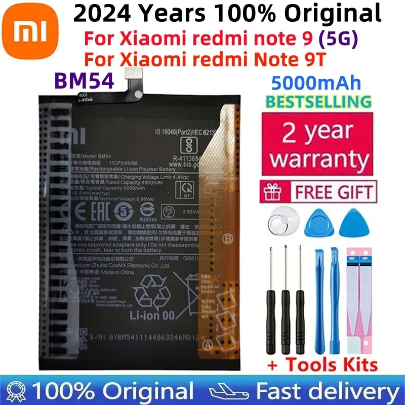 

100% Original High Qulity 5000mAh BM54 Battery For Xiaomi redmi note 9 5G /Note 9T MTK 800U Batteries Bateria Fast Shipping