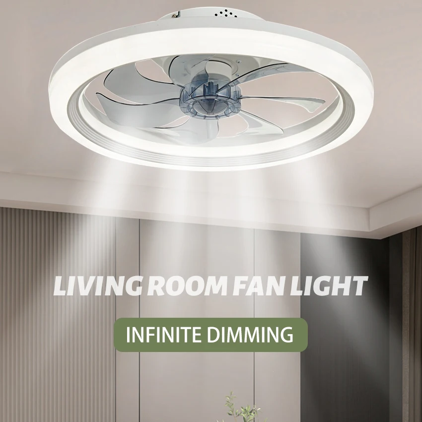 New Round Ceiling Fan Light Living Room Bedroom Modern and Simple Home Intelligent Remote Control Restaurant LED White Fan Light