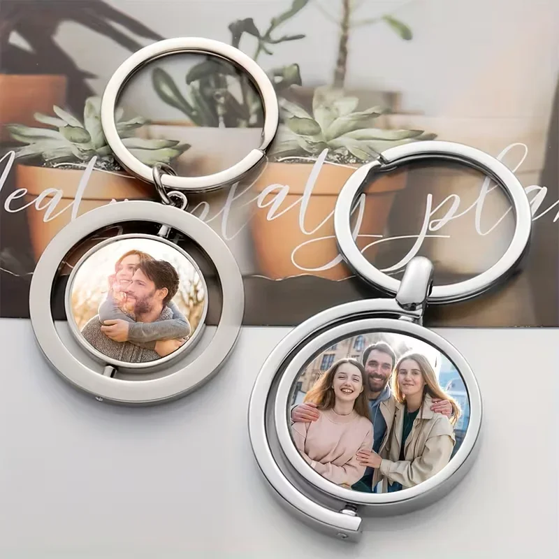Custom Photo Rotatable 2 Sided Keychain Personalized Pendant Souvenir Gift for Valentine's Day Parents' Day Holiday Presents