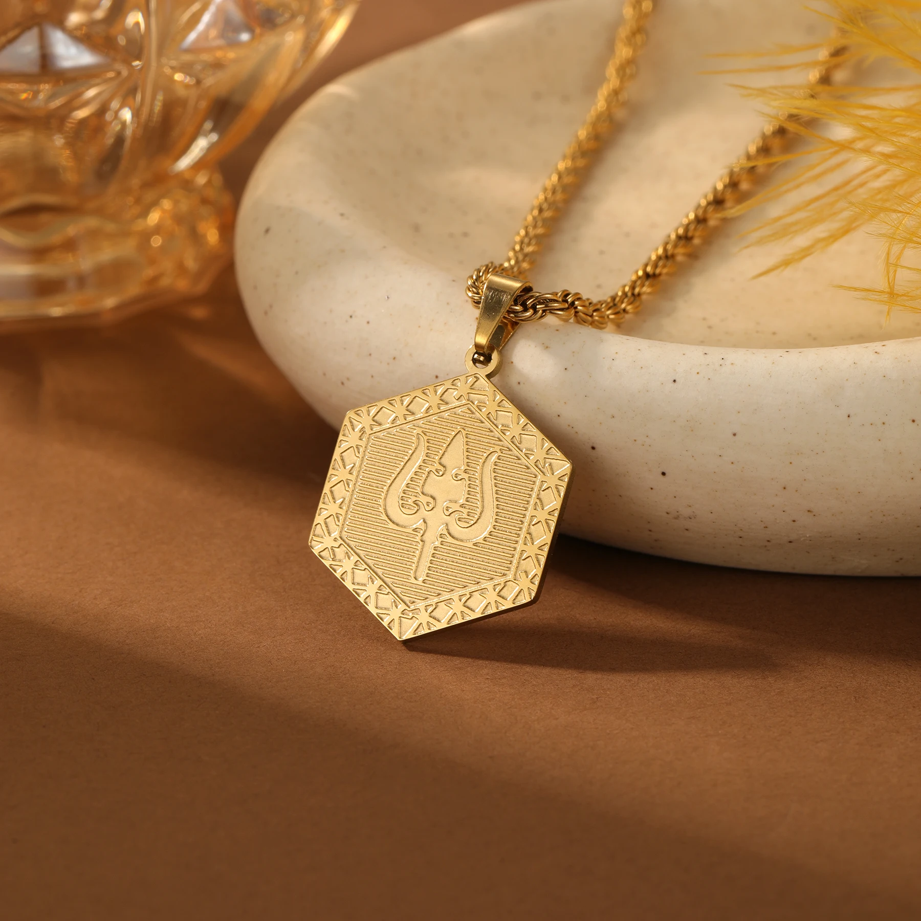 Etched Shiva Trident Pattern Symbolizing Protection Purification 18K Gold Plated Stainless Steel Hindu Jewelry Gift for Her Him