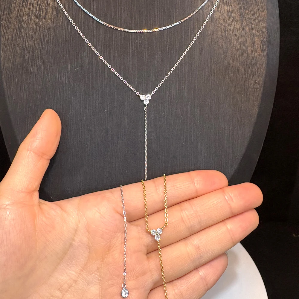 

Минималистское блестящее ожерелье из стерлингового серебра 925 пробы с ларитом Cz, простое Y-образное сексуальное ювелирное изделие для женщин, ожерелье с длинной цепочкой 925, подарок