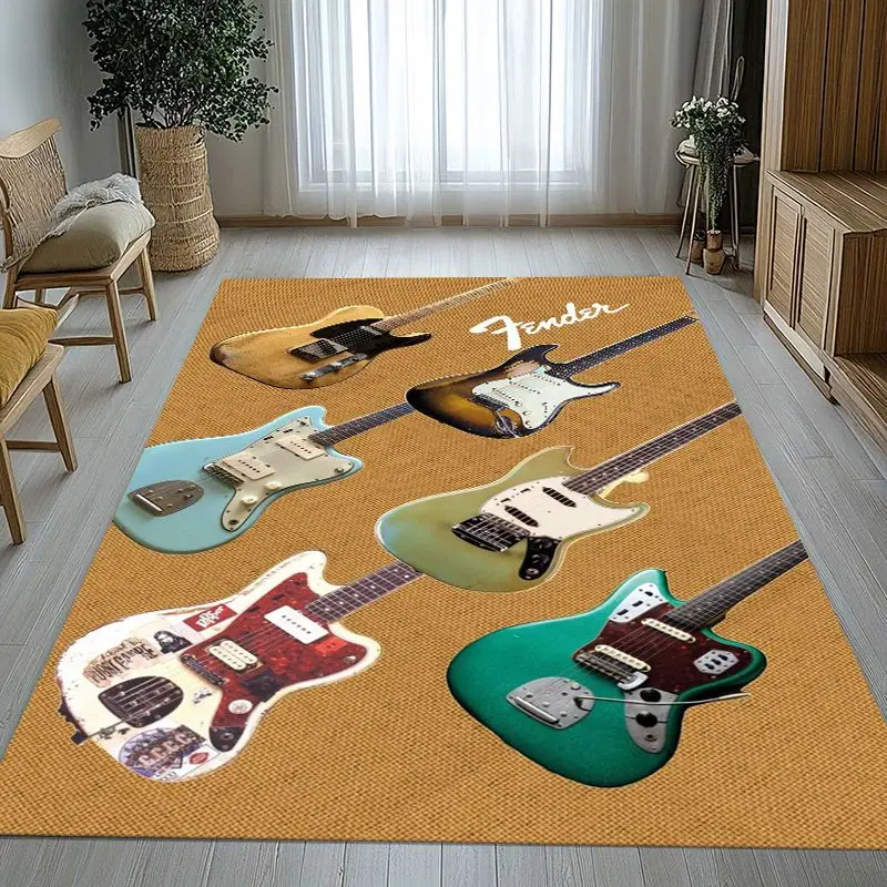 Vintage Fender Guitar Rock Music Area Rug,Soft Non-Slip Carpet Mat for Living Room Bedroom Playroom,Sofa Floor Rug,Home Decor
