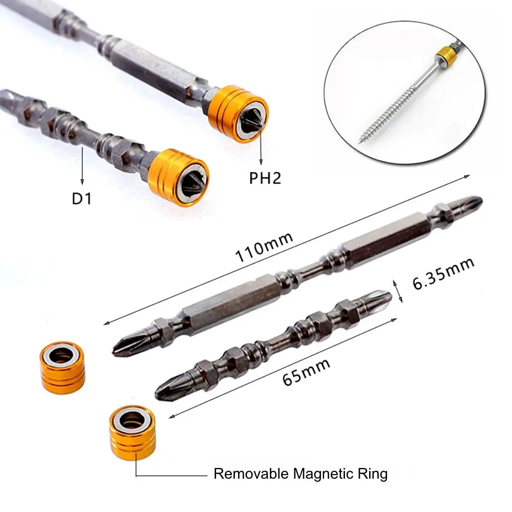 5/10 قطعة PH2 مفك مغناطيسي بت فيليبس 1/4 بوصة عرقوب سداسية مع حلقة مغناطيسية لمفك البراغي الكهربائي