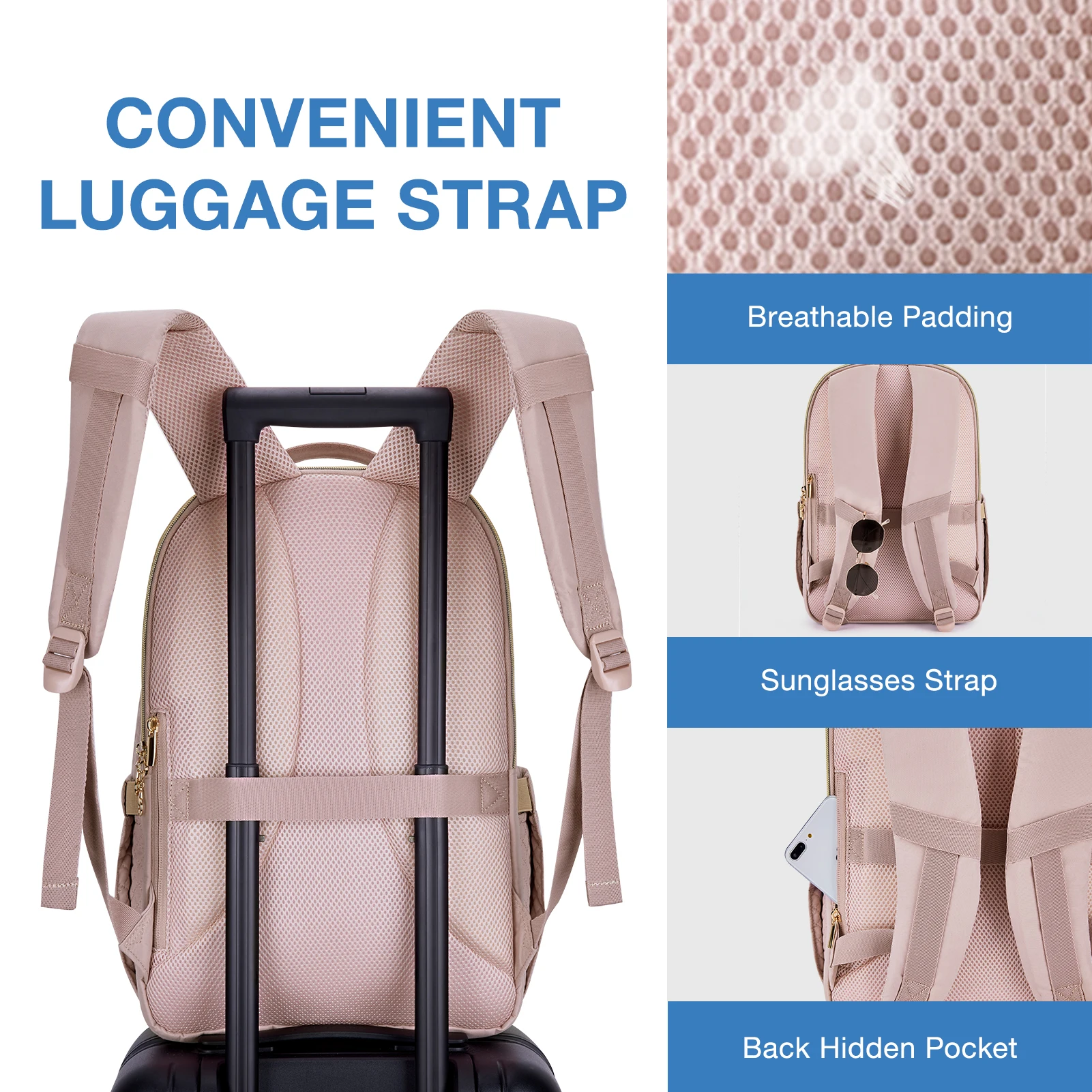 Bagsmart grande capacidade mochila vários bolsos 15.6 polegada portátil mochilas de viagem para as mulheres pacote traseiro com porta de carregamento usb