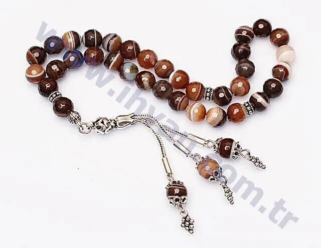 IQRAH Agate Stone Rosary (925 SETTING SILVER Fonce 8mm)