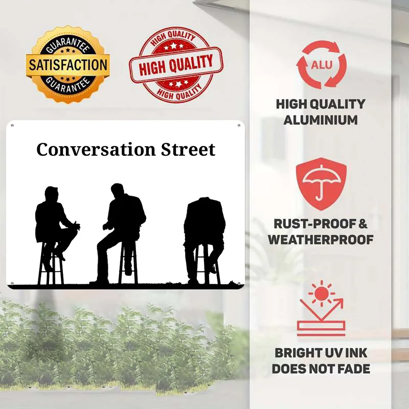 Silhouettes on Conversation Street 3D Printed Texture Poster Personalized Wall Art Retro Metal Tin Signs for Article Decoration