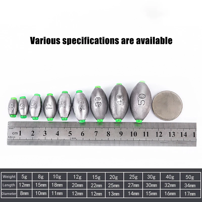 Olivenförmiges Bleigewicht mit Kunststoffrohr 10g/20g/25g/30g/40g/50g/60g Schnellwechsel-Offene Bleigewichte Angelzubehör – Detail 1