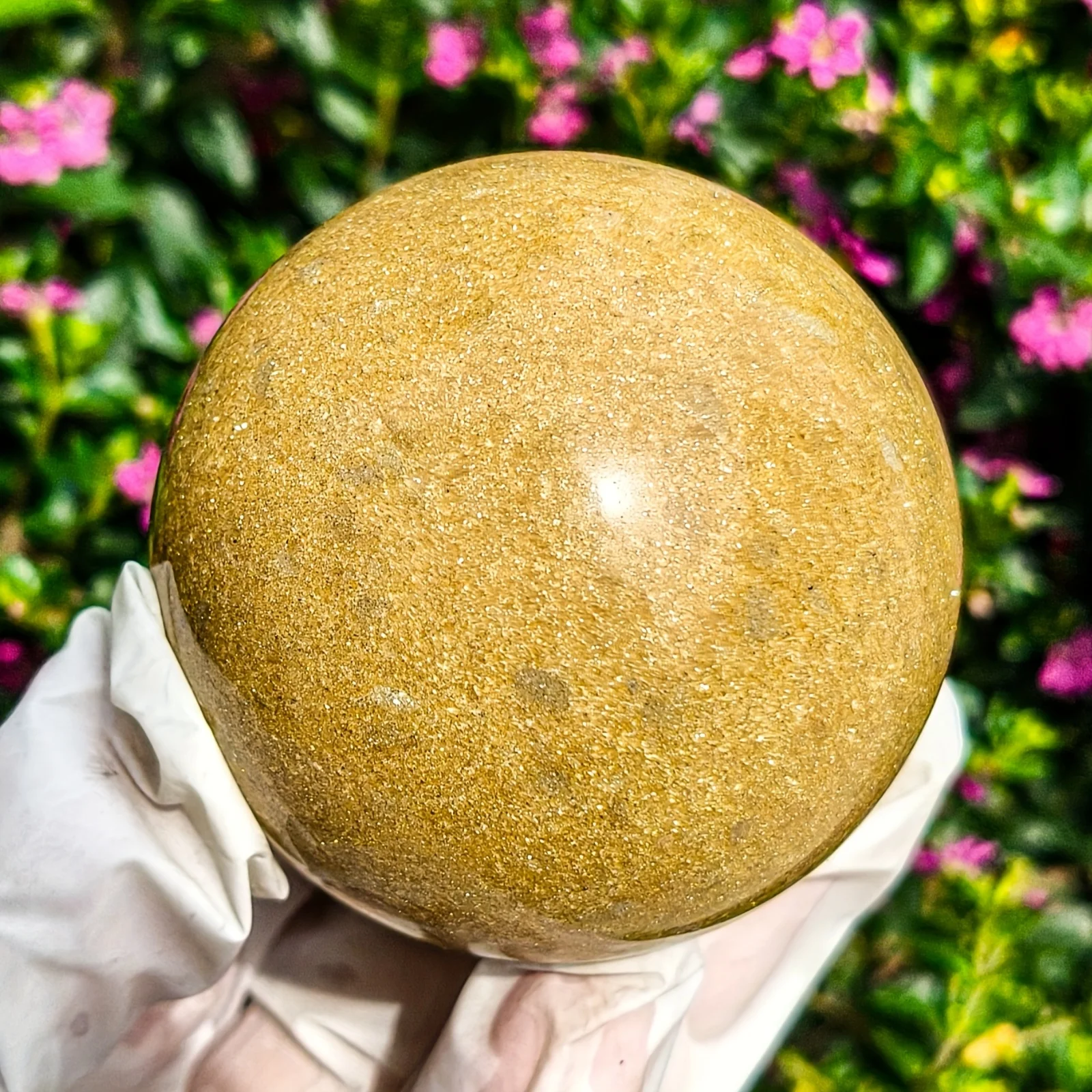 

1pc Sparkling Golden Sandstone Crystal Sphere - Unique Irregular Crystal with Shimmering Yellow Patterns - Home Decor & Gift