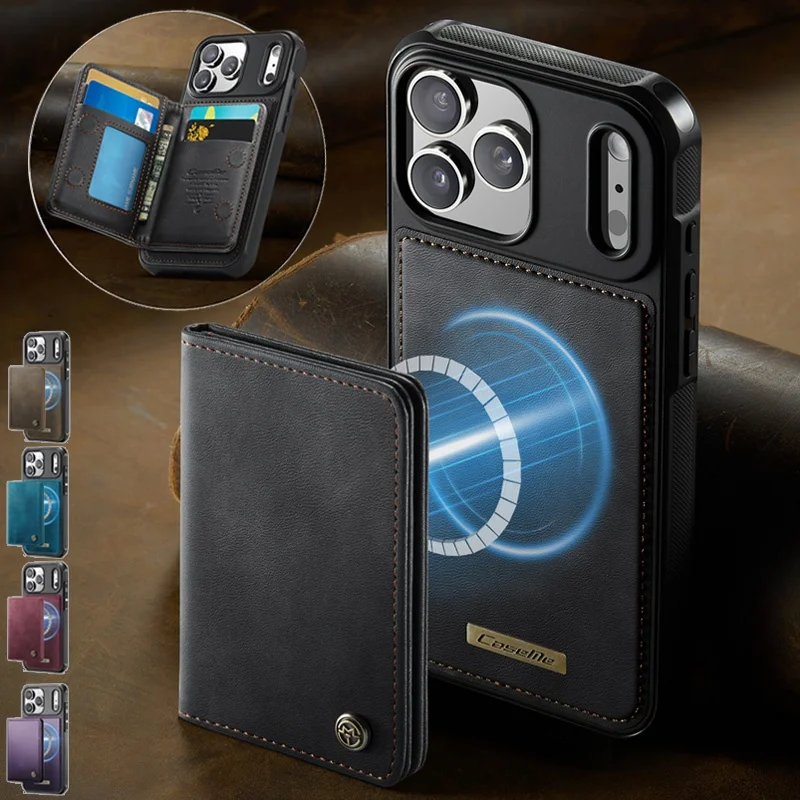 

For Magsafe Holder Leather Wallet Phone Case For iPhone 17 Air 16 Pro Max 15 Plus 14 13 12 11 Card Slots Cover Coque Hoesje Etui