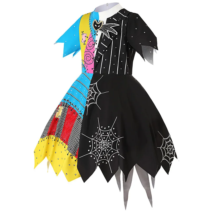 Girs Gothic Style Party Dress Children's Nightmare Halloween Carnival Horro Sally Cosplay Costume Kids Irregular Princess Dress