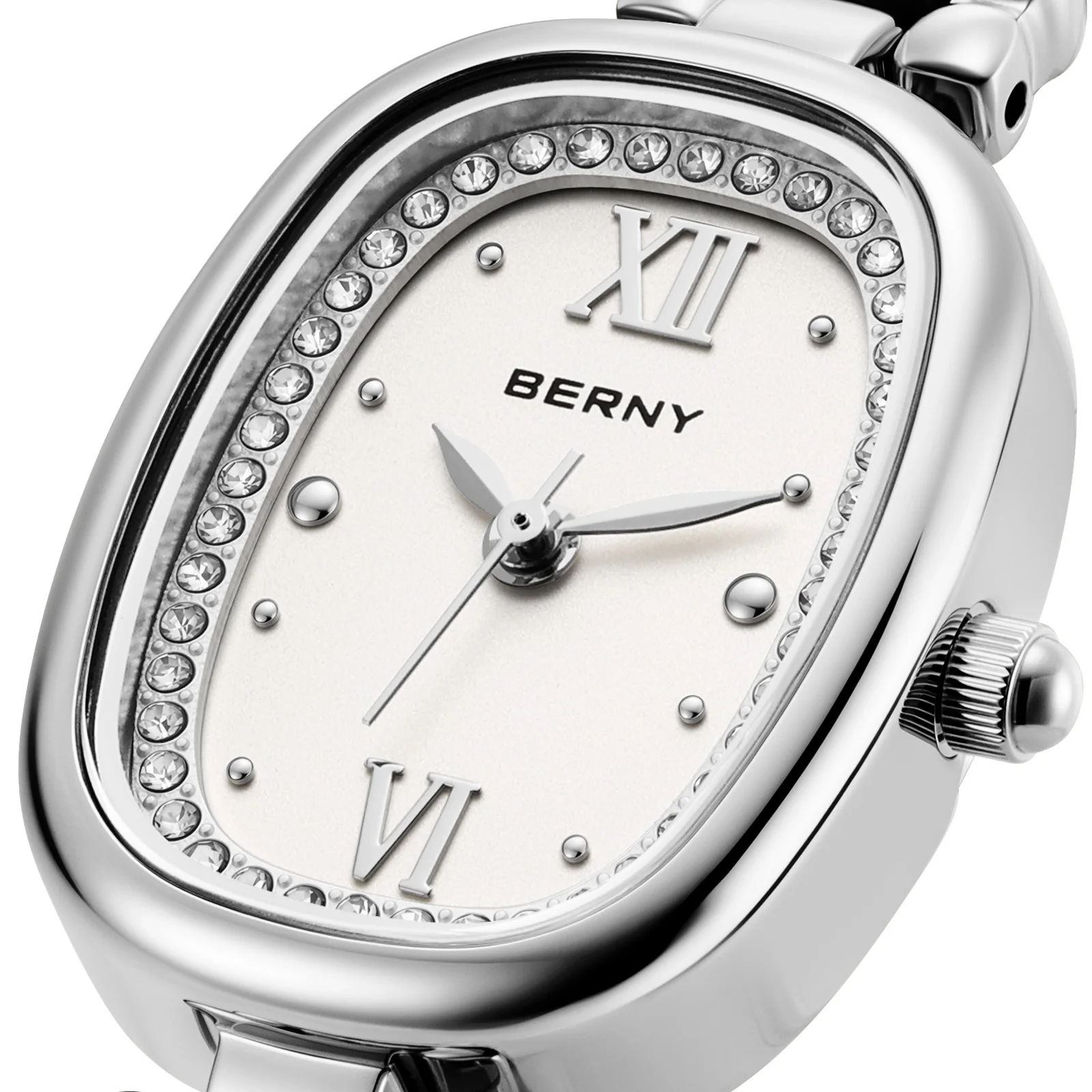 BERNY Quartz Oval Watch for Women Luxury Exquisite Diamond Women's Watch Waterproof Versatile Jewelry Bracelet Ladies Wristwatch