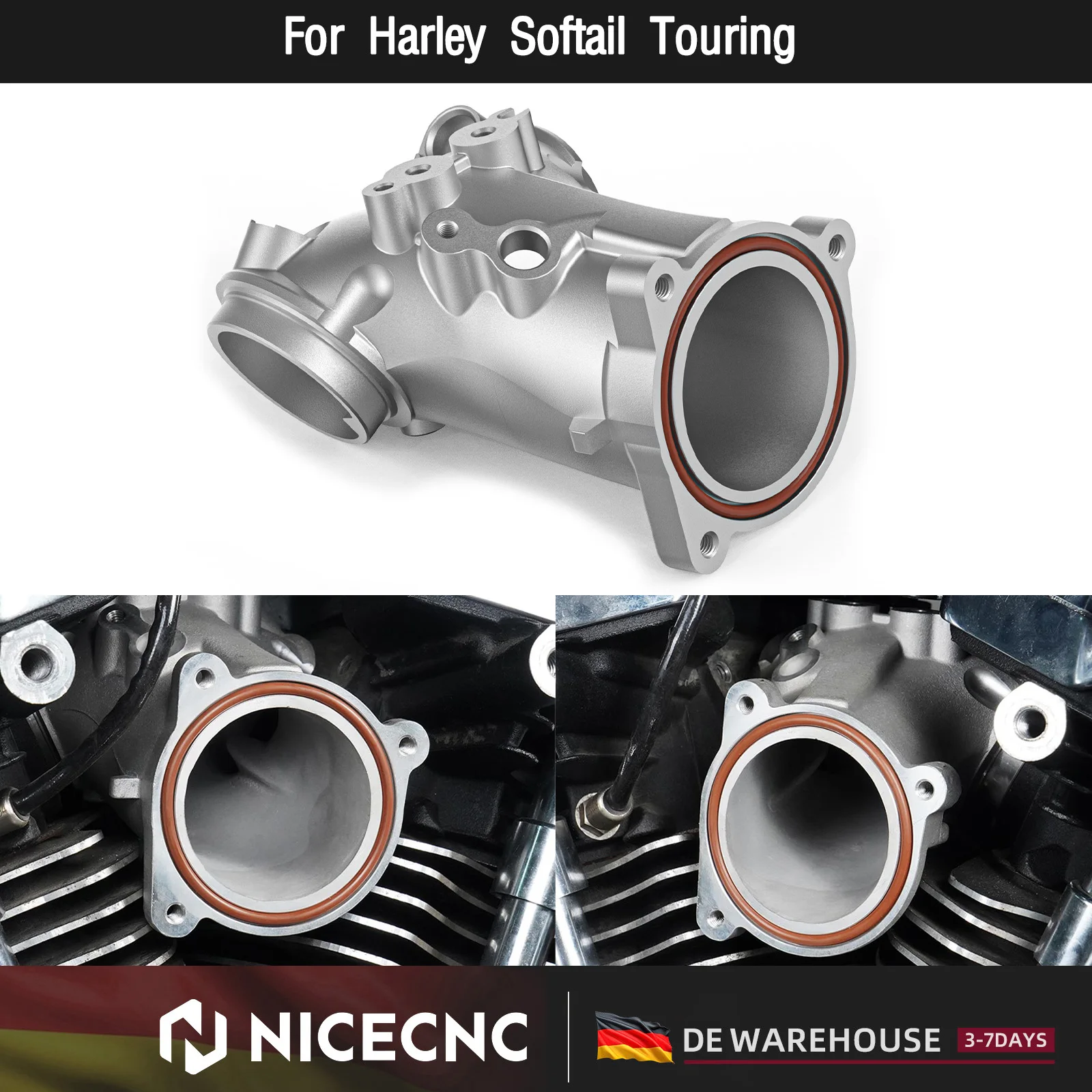 Collecteur d'admission en aluminium 57 mm pour moteur Harley M8 Street Glide FLHX 2017-2022, Road Glide FLTRX 2017-2022, Road King FLHR 2017-2022, Street Bob FXBBS 114 2021-2022, Fat Boy FLFBS 114 2018-2022, Low Rider ST FXLRST 117 2022, Sport Glide FLSB 107